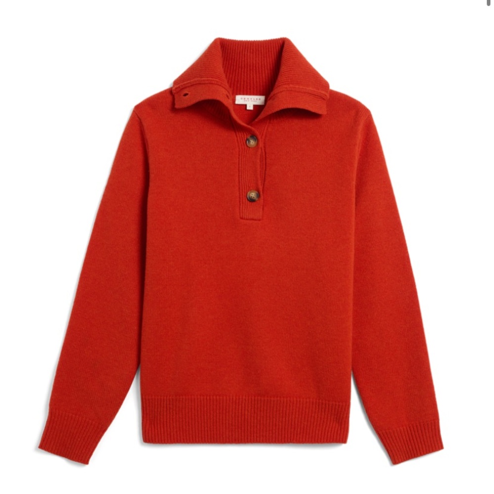 Women's Red Half-Placket Cashmere Blend Sweater